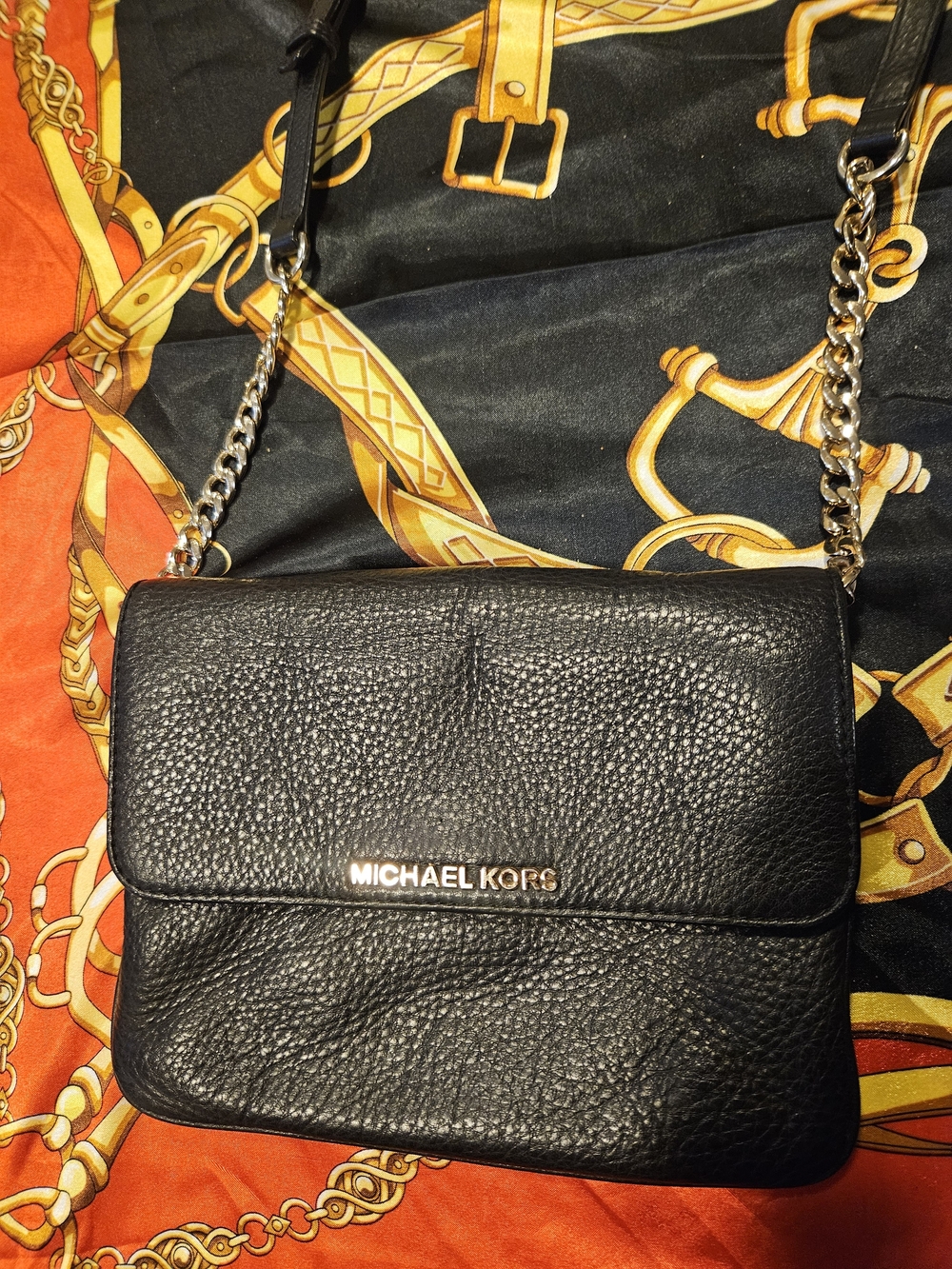 Michael Kors Black Pebbled Leather Chain-Strap Crossbody